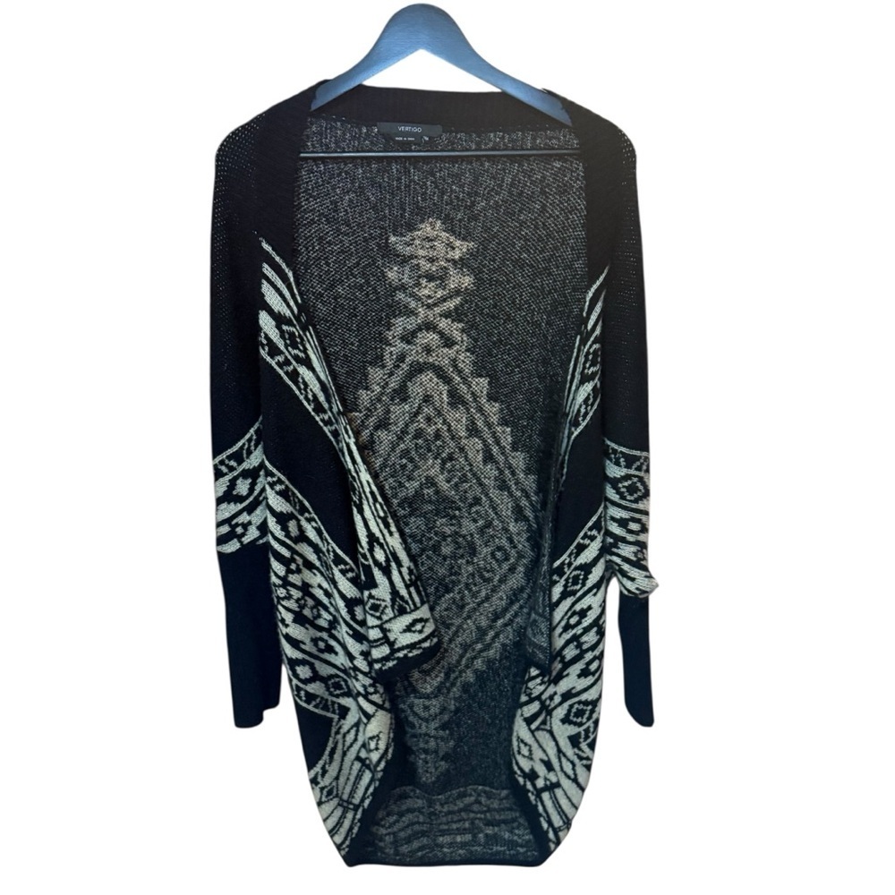 Black & Cream Boho Western Chic Statement Knit Wrap Vertigo Small Med Oversized